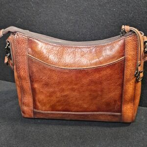 ISWEE Cognac Brown Pebbled Leather Shoulder Bag Hobo Handbag Gunmetal Hardware